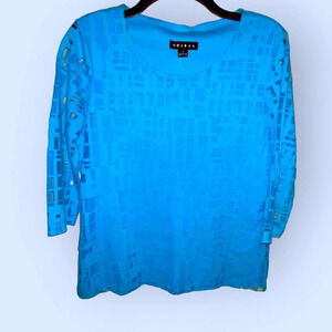 Tribal Cut-Out Lasered Holes Double Layer Mesh Shirt Top Blouse Sz M